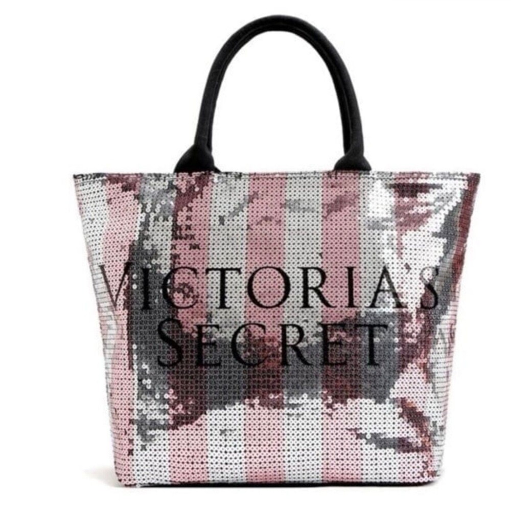 1x VICTORIA'S SECRET SEQUIN on FRONT & black CANVAS back TOTE BAG new with tags